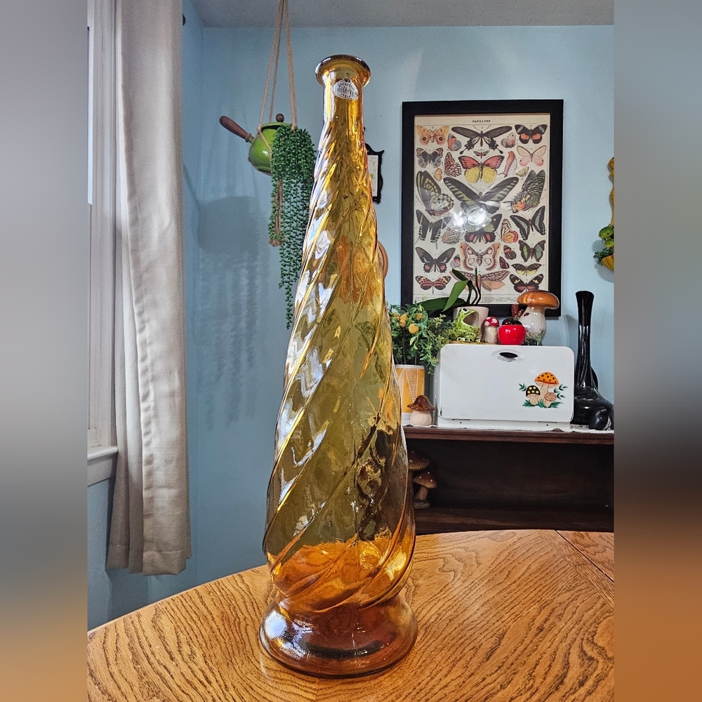 RARE Vintage 60's Amber Guildcraft Empoli Italy Swirl Optic Genie Decanter 20"